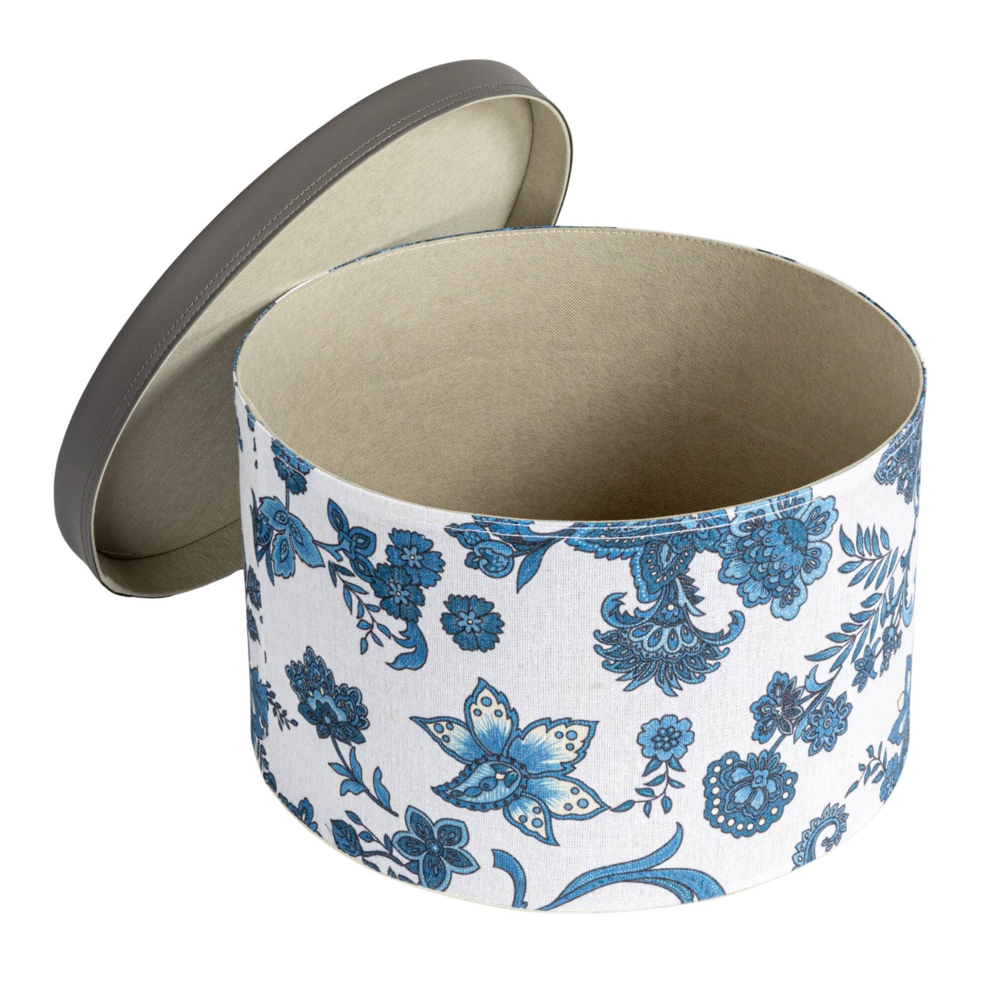 Household Essentials Cream & Blue Floral Nesting Hat Box Set with Faux Leather Lids